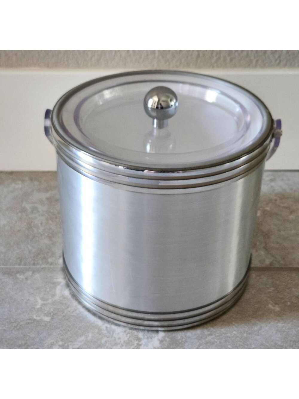 Vintage MCM Georges Briard Brushed Silver Tone Ice Bucket With Lid And Handle